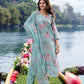 Mint Floral Linen Kurti Set with Dupatta