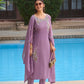 Lavender Floral Embroidered Straight Kurta Pant & Dupatta Set