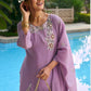 Lavender Floral Embroidered Straight Kurta Pant & Dupatta Set