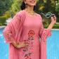 Rosy Bloom Pink Floral Embroidered Kurta Pant & Dupatta Set