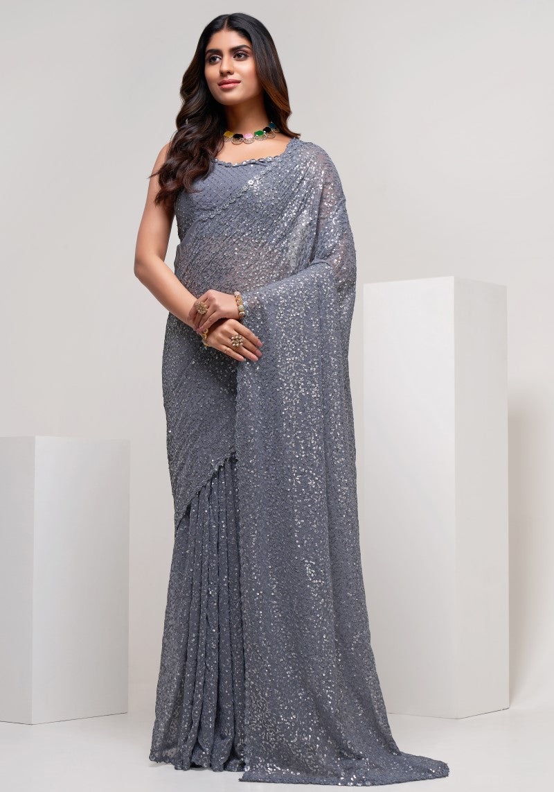 Party Diva Multi Sequins Embroidered Georgette Saree