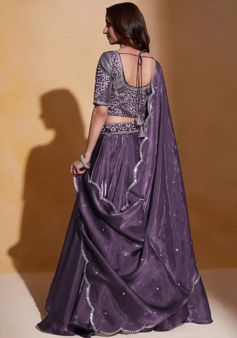 Purple Majestic Organza Silk Embroidered Lehenga Choli