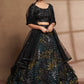 Embellished Black Digital Printed Organza Lehenga Choli