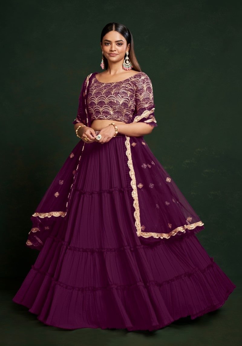 Party Wear Purple Sequins Embroidered Semi-Stitched Lehenga Choli