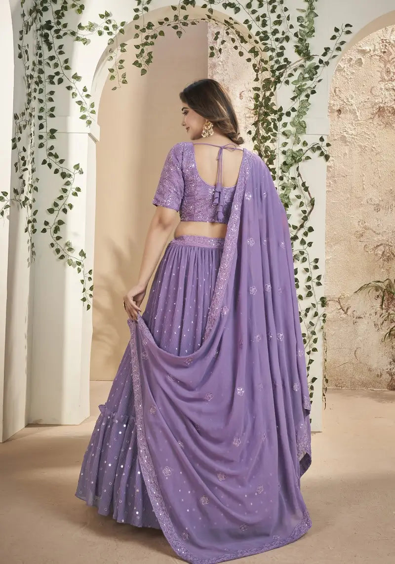 Enchanting Purple Faux Georgette Sequins Embroidered Lehenga Choli