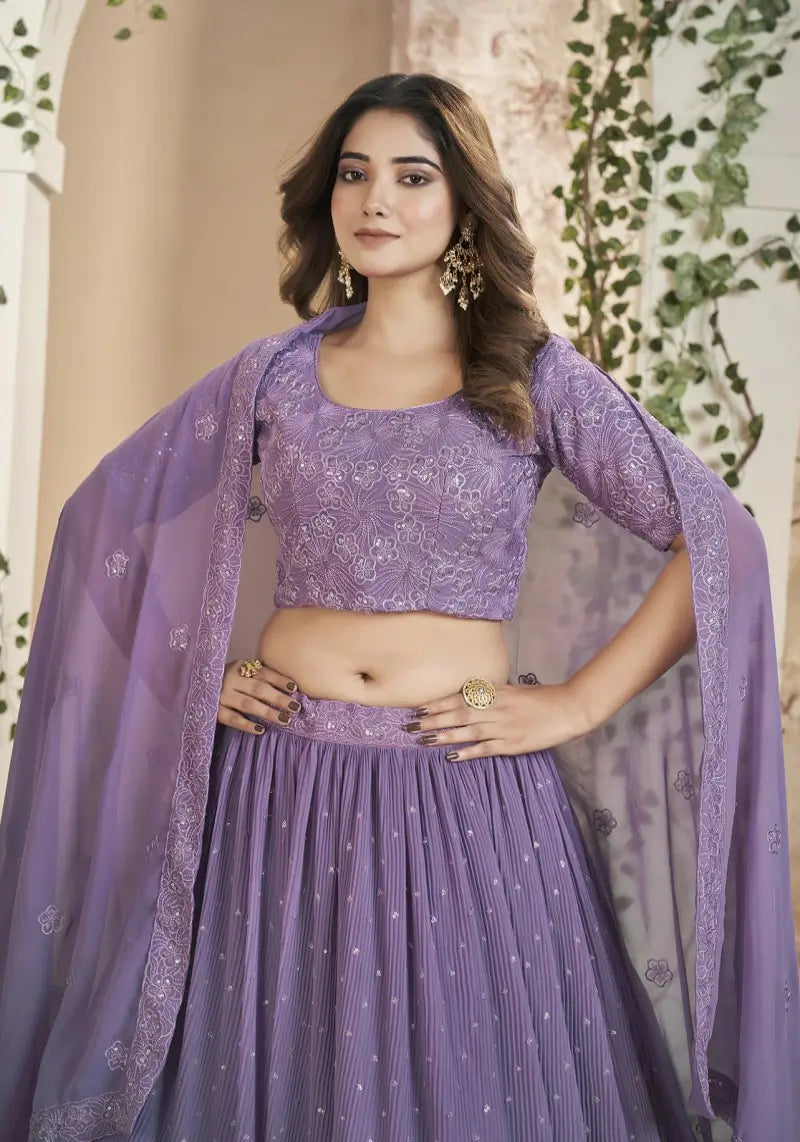 Enchanting Purple Faux Georgette Sequins Embroidered Lehenga Choli
