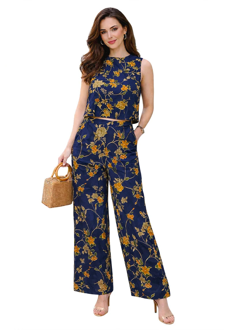 Navy Bloom Foil Printed Cotton Co-ord Set