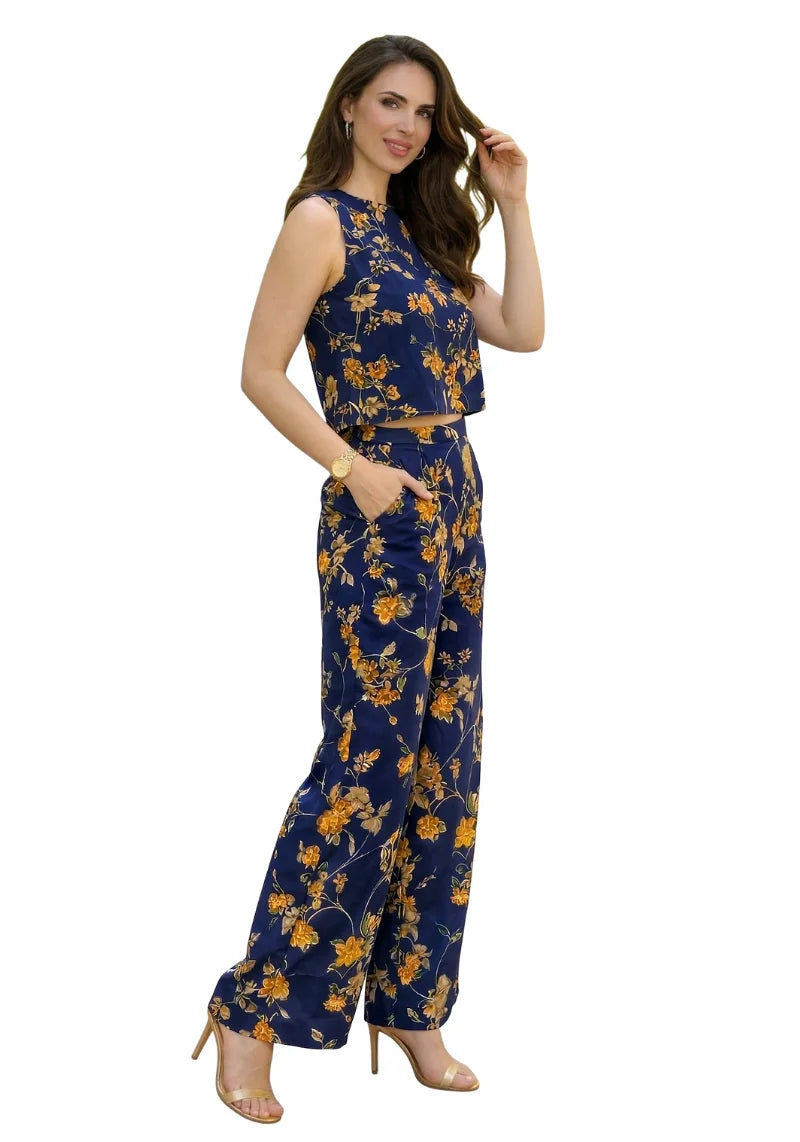 Navy Bloom Foil Printed Cotton Co-ord Set