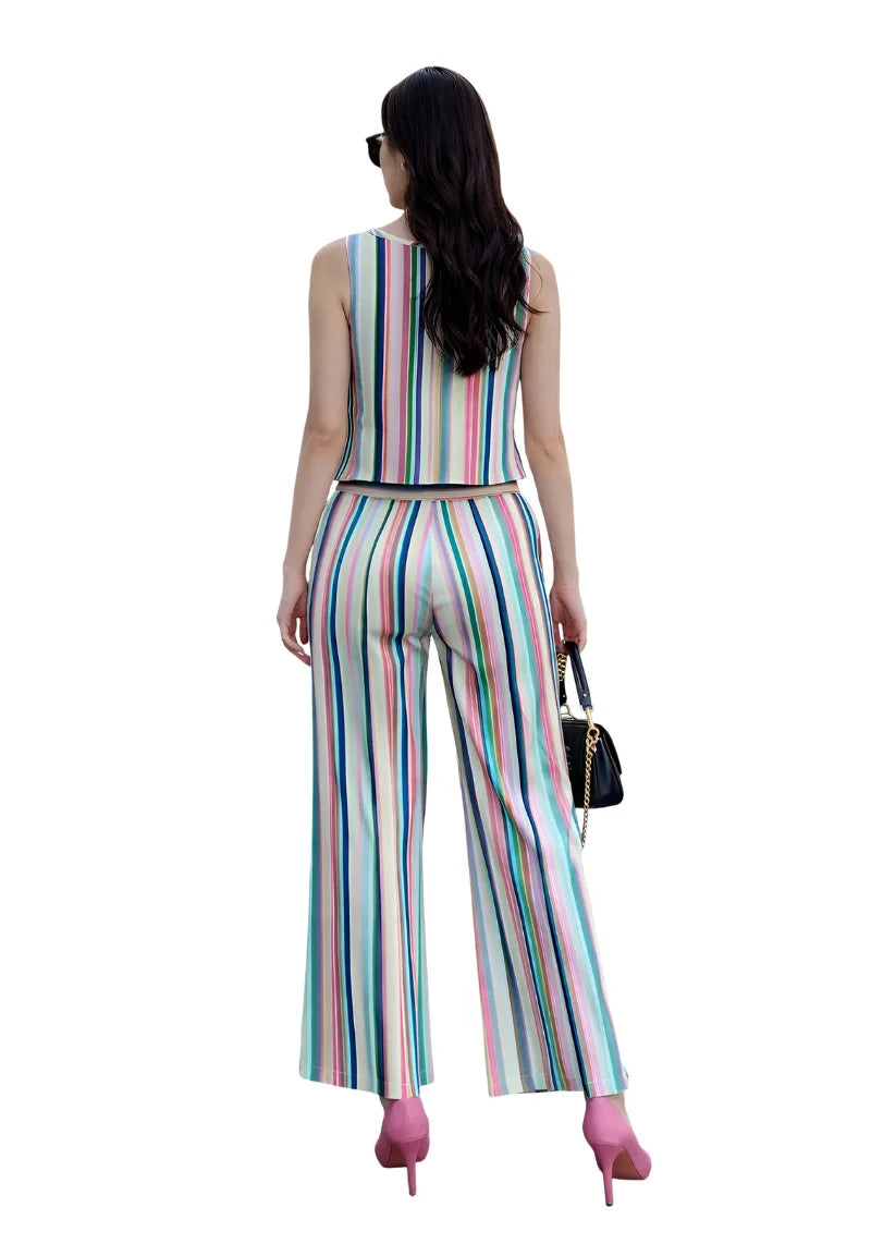 Pastel Stripe Rayon Poly Co-ord Set