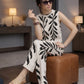 Ivory Noir Botanical Print Sleeveless Co-Ord Set