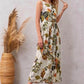 Right Side profile of model in Tropical Bloom White Floral Sleeveless Midi Dress