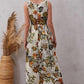 Back design of Tropical Bloom White Floral Sleeveless Midi Dress with A-line fit