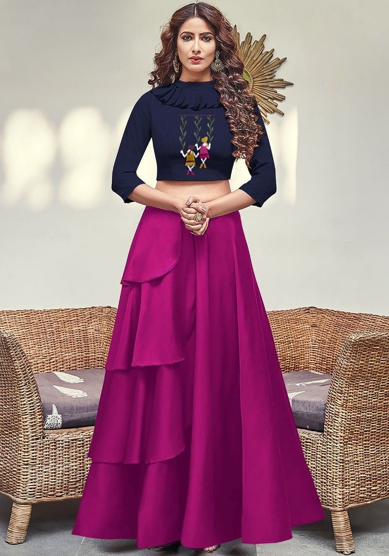 Designer Indo-western Skirt Dress with Unstitched Silk Top