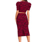 Maroon Geometric Print Puff Sleeves Top and Skirt Set