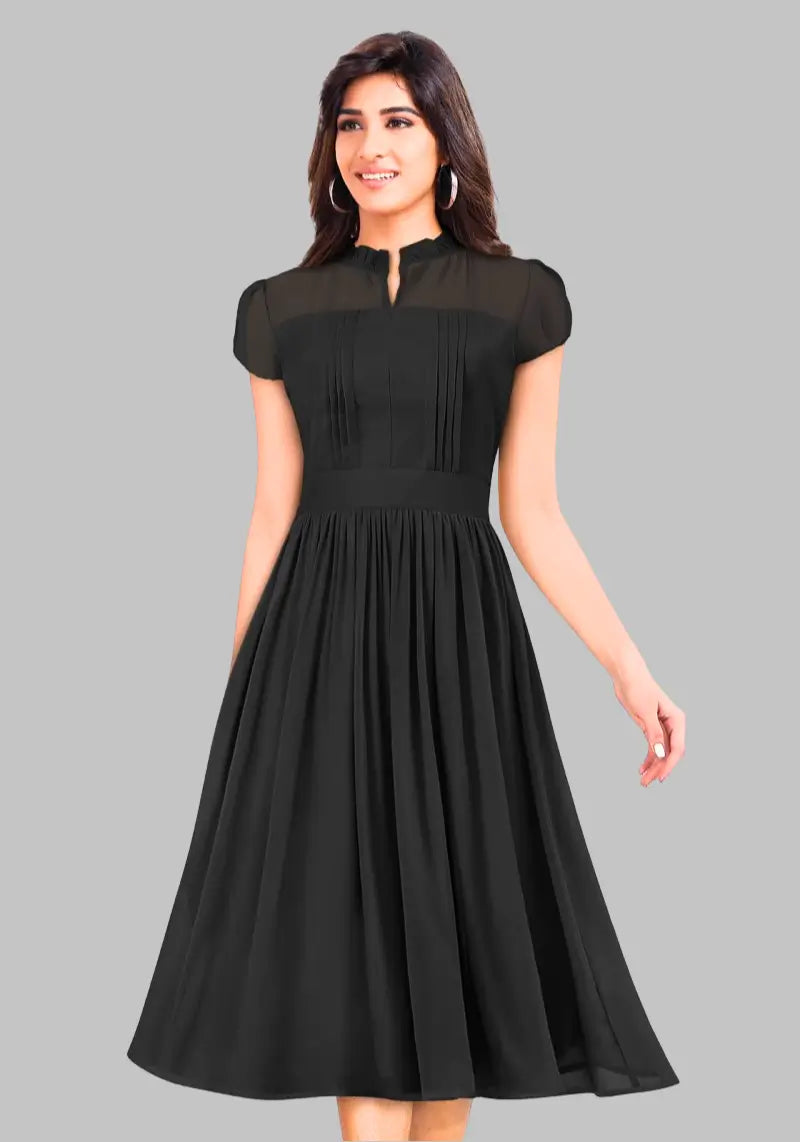 Women's Solid A Line Pleated Elegant Midi Dress