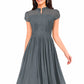 Women's Solid A Line Pleated Elegant Midi Dress