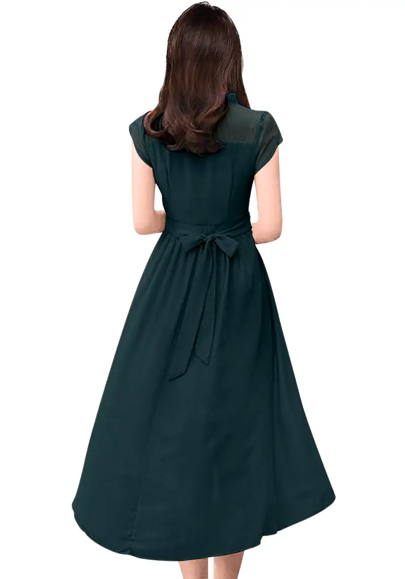 Women's Solid A Line Pleated Elegant Midi Dress