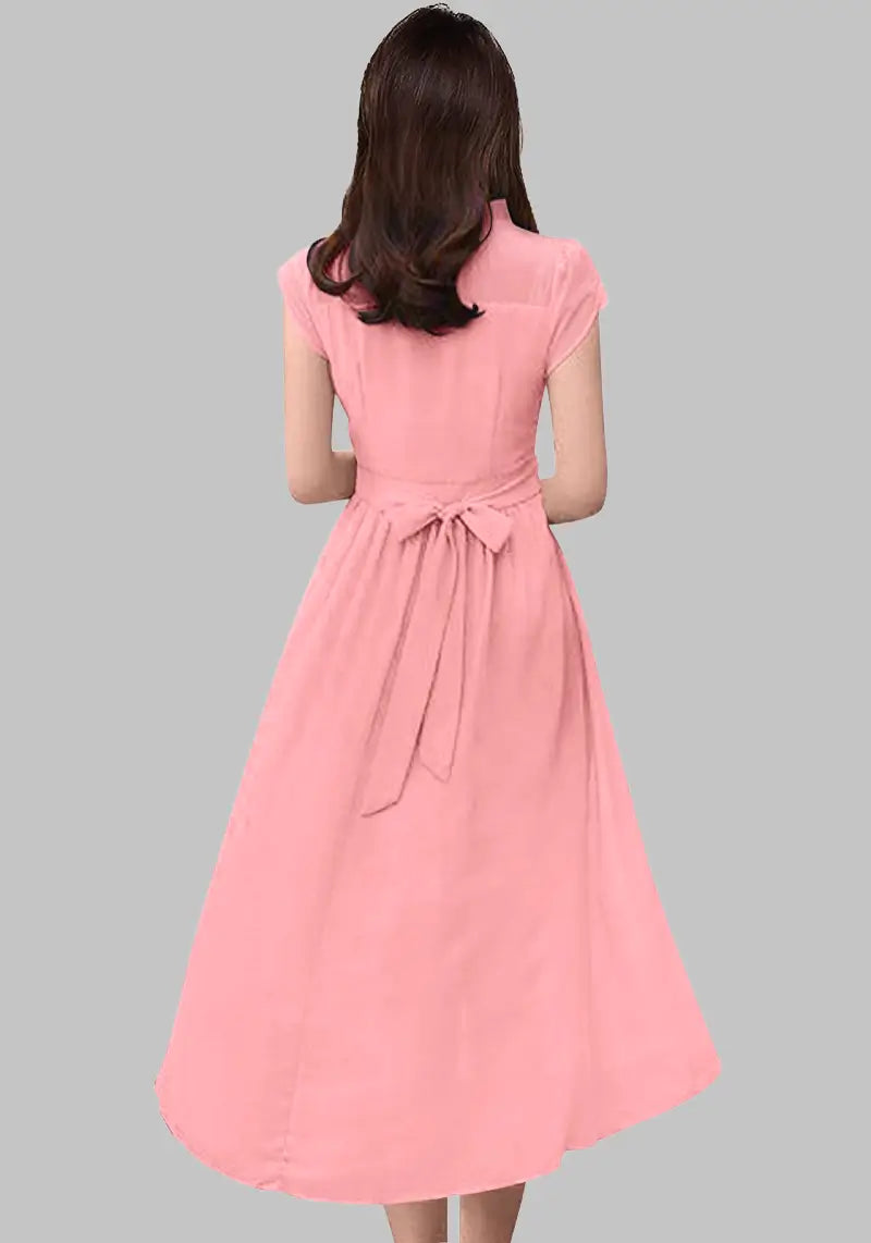 Women's Solid A Line Pleated Elegant Midi Dress