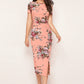 Peach Enticing Floral Printed Side-Slit Bodycon Dress