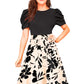 Black Puff Sleeve Floral A-Line Midi Dress