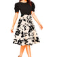 Black Puff Sleeve Floral A-Line Midi Dress