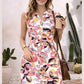 Sunburst Abstract Print Sleeveless Drawstring Mini Dress