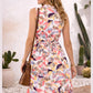 Sunburst Abstract Print Sleeveless Drawstring Mini Dress