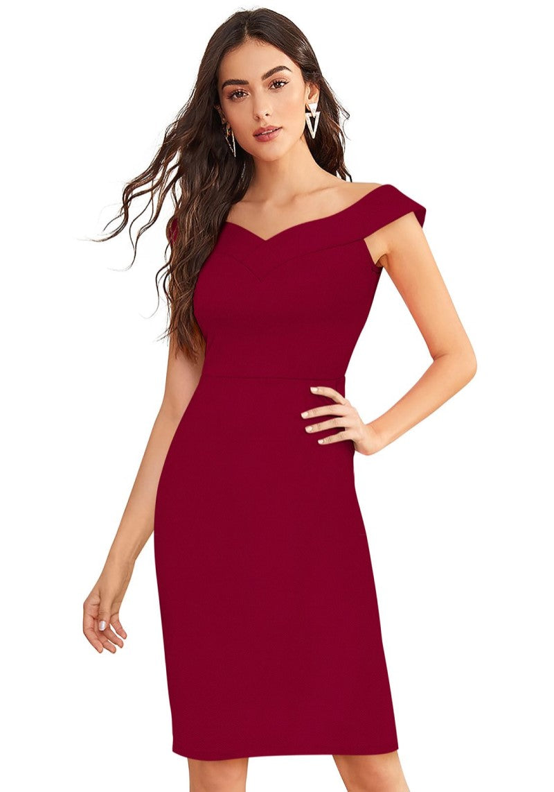 Women Off Shoulder Slim Fit Bodycon Dress