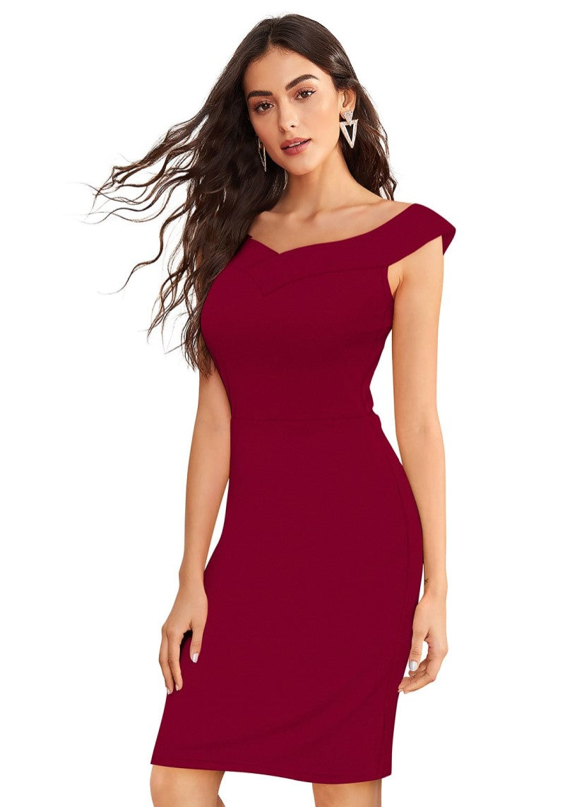 Women Off Shoulder Slim Fit Bodycon Dress