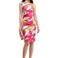 Front view of the Vibrant Pink & Pearl Arctic Floral Print Bodycon Dress, featuring a boat neck and sleeveless design for a sleek, modern look.