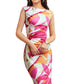 Side view of the Vibrant Pink & Pearl Arctic Floral Print Bodycon Dress, highlighting its body-hugging silhouette and vibrant floral pattern.