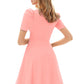 Designer Peach Solid Puff Sleeves Skater Midi Dress