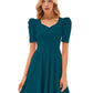 Designer Morpich Solid Puff Sleeves Skater Midi Dress