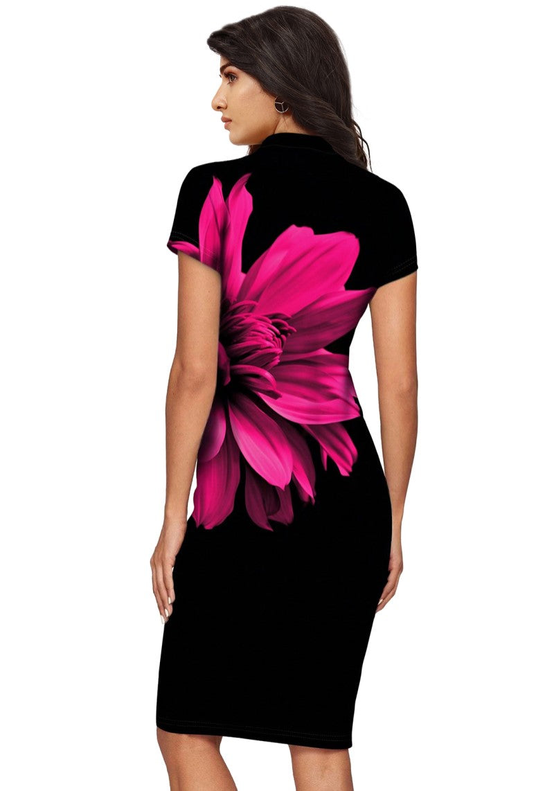 Elegant back view of the black bodycon dress with a seamless finish and a form-flattering design.