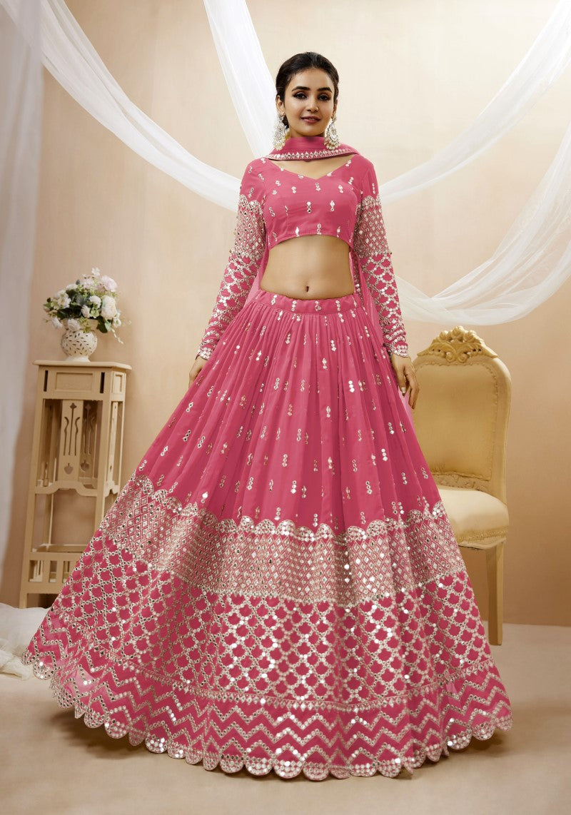 Blush Pink Georgette Lehenga Choli with Sequins & Embroidery