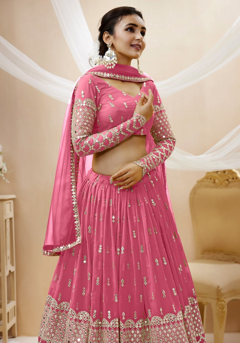 Blush Pink Georgette Lehenga Choli with Sequins & Embroidery