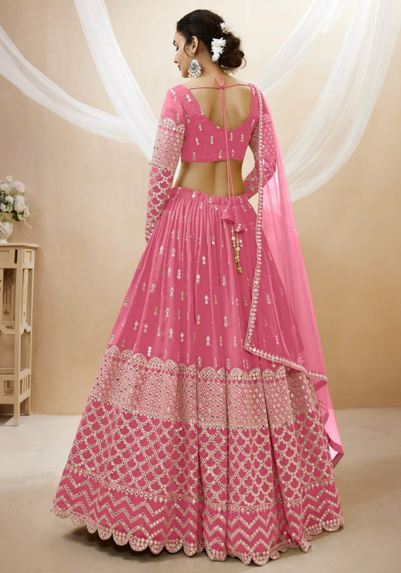 Blush Pink Georgette Lehenga Choli with Sequins & Embroidery