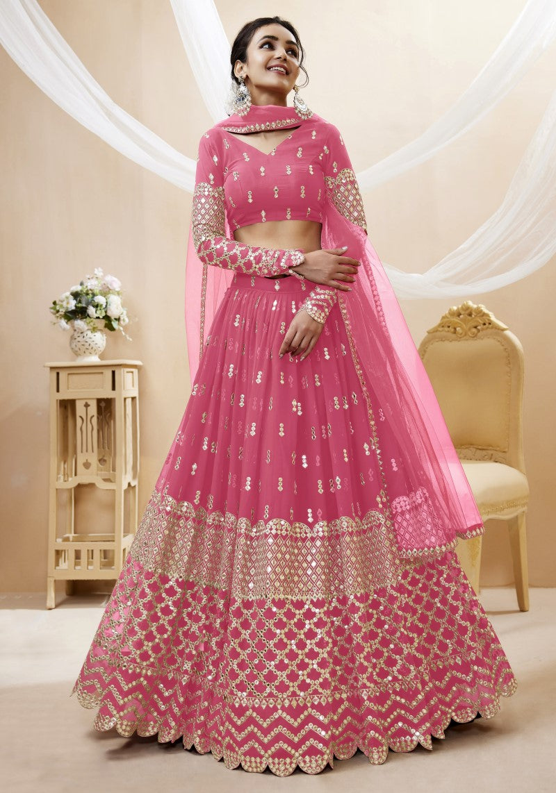 Blush Pink Georgette Lehenga Choli with Sequins & Embroidery