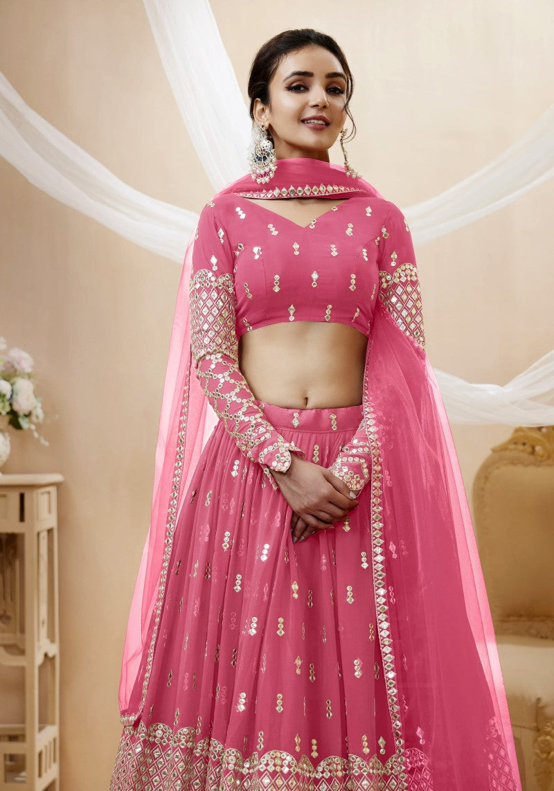 Blush Pink Georgette Lehenga Choli with Sequins & Embroidery