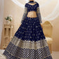 Navy Blue Sequins Embroidered Lehenga Choli with Zigzag Hem