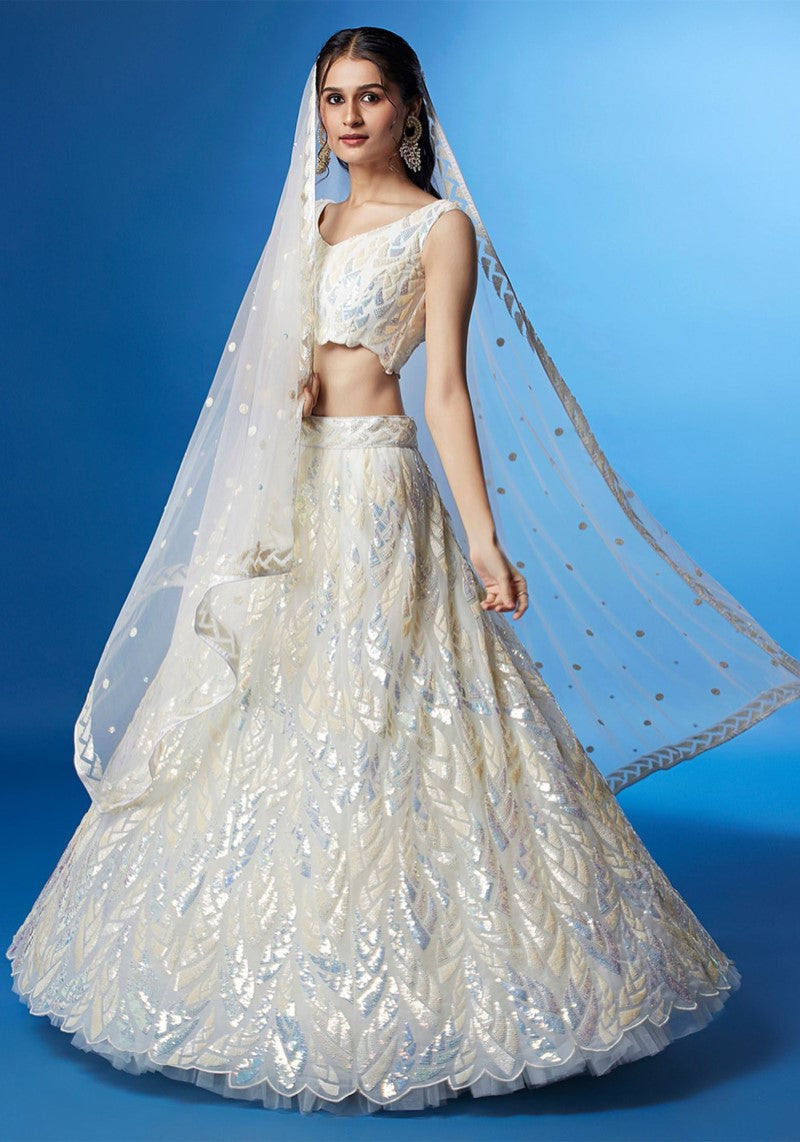 Ethereal Ivory Soft Net Sequin Embroidered Lehenga
