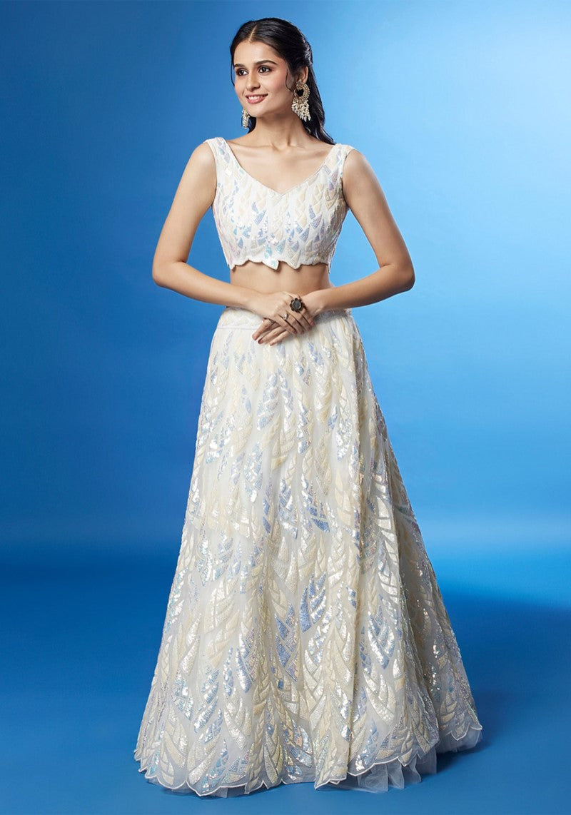 Ethereal Ivory Soft Net Sequin Embroidered Lehenga