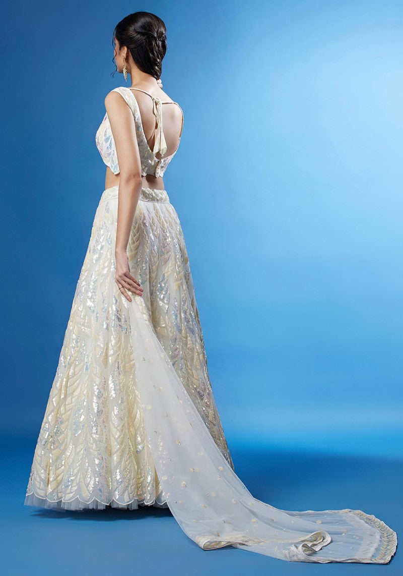 Ethereal Ivory Soft Net Sequin Embroidered Lehenga