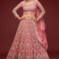 Fantasy Rose soft net embroidered lehenga choli with Zari, Thread, Badla and Dori work, paired with dupatta for weddings.