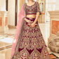 Exquisite Maroon Velvet Bridal Lehenga Choli with Net Dupatta