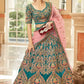 Exquisite Teal Velvet Bridal Lehenga Choli with Net Dupatta