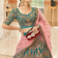 Exquisite Teal Velvet Bridal Lehenga Choli with Net Dupatta