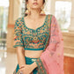 Exquisite Teal Velvet Bridal Lehenga Choli with Net Dupatta