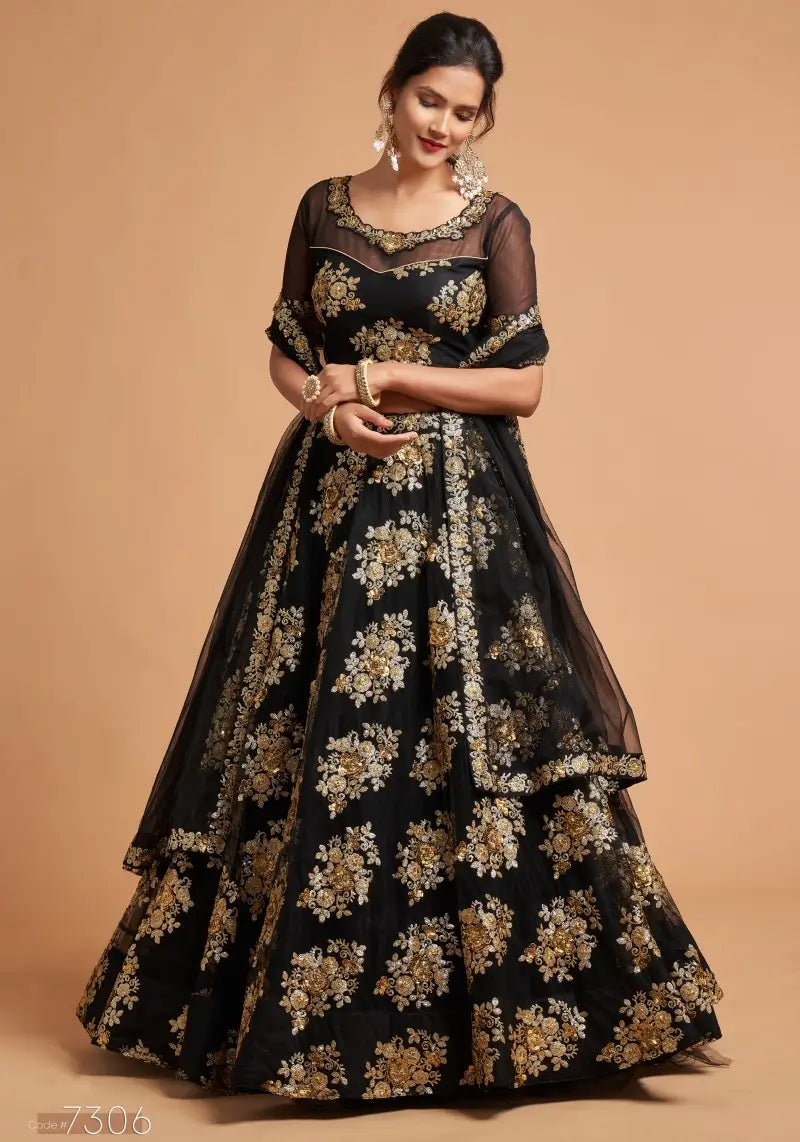 Embellished Black Soft Net Wedding Wear Lehenga Choli