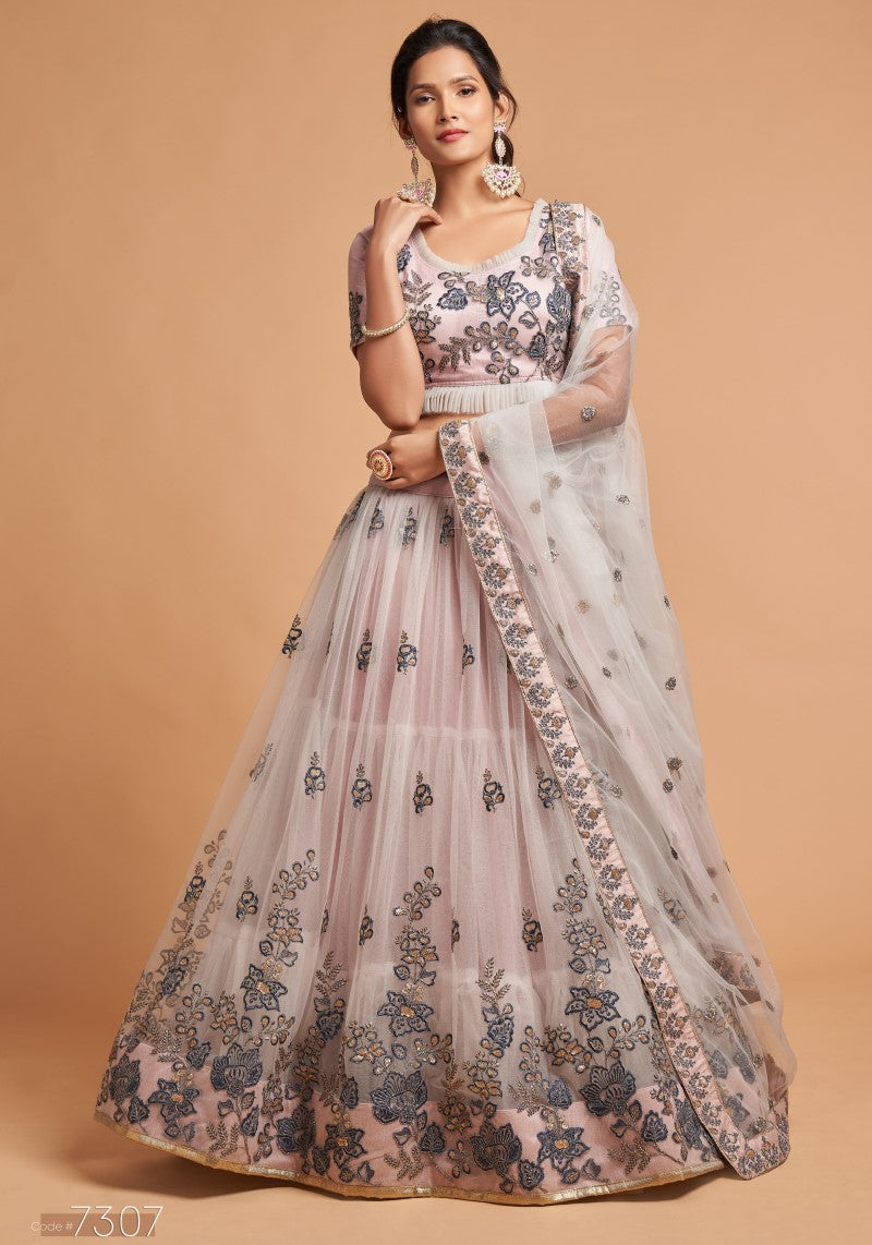 Light Grey Net Embroidered Wedding Wear Lehenga Choli